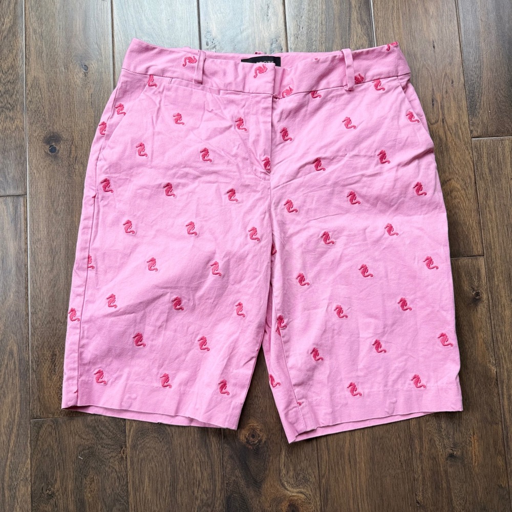 Talbots Bermuda Shorts Womens 6 Pink Excellent Seahorse Embroidered Cotton Twill